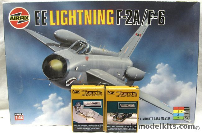 Airfix 1/48 EE Lightning F-2A/F6 + CMK Undercarriage and CMK Interior Sets - RAF 19 Sq Gutersloh Germany (early or late) 1974 / 92 Sq Germany Late '73 / 56 Sq Wattisham UK '76 / 11 Sq Binbrook UK 1986 / 5 Sq Binbrook UK '84 / Training Flight Binbrook '83 / 11 Sq GCap, 09178 plastic model kit